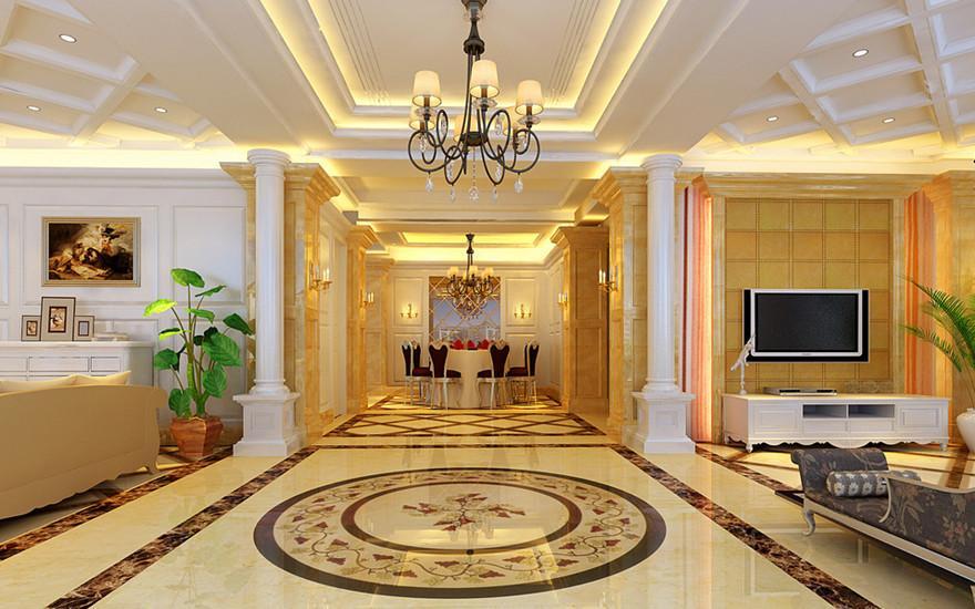 Hotel lobby tile floor medallion